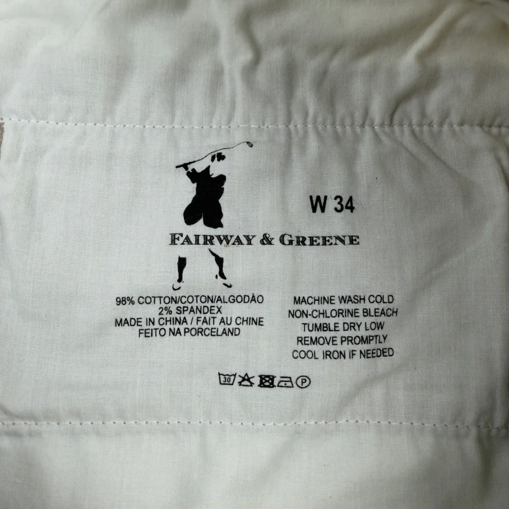 Fairway & Greene Mens Golf Chino Shorts Khaki Tan Stretch Cotton Size 34 W34